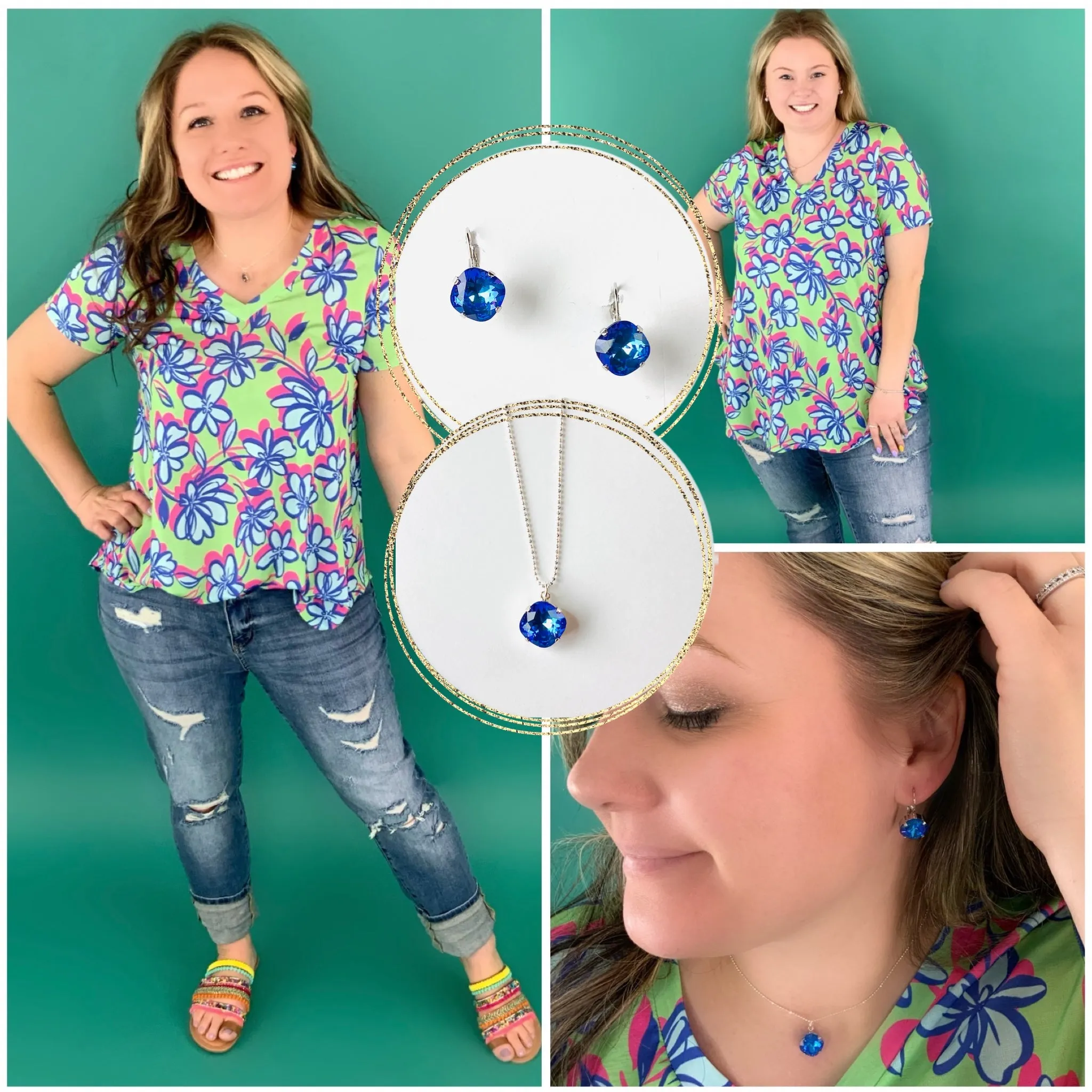 12mm Square Cushion Necklace in Royal Blue DeLite