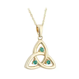 14K Gold Emerald Trinity Knot Pendant