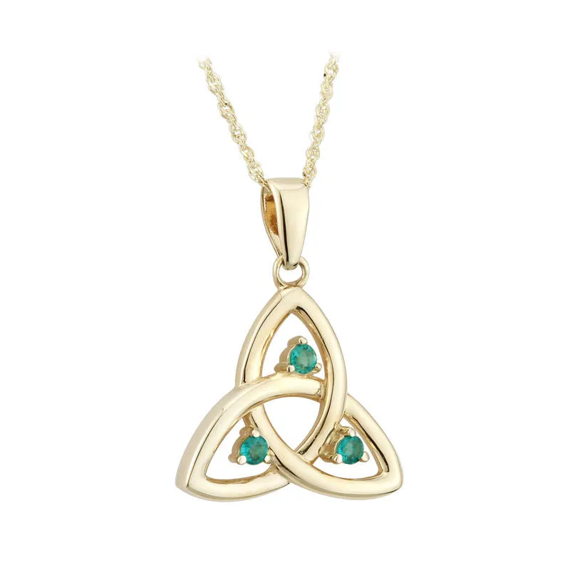 14K Gold Emerald Trinity Knot Pendant