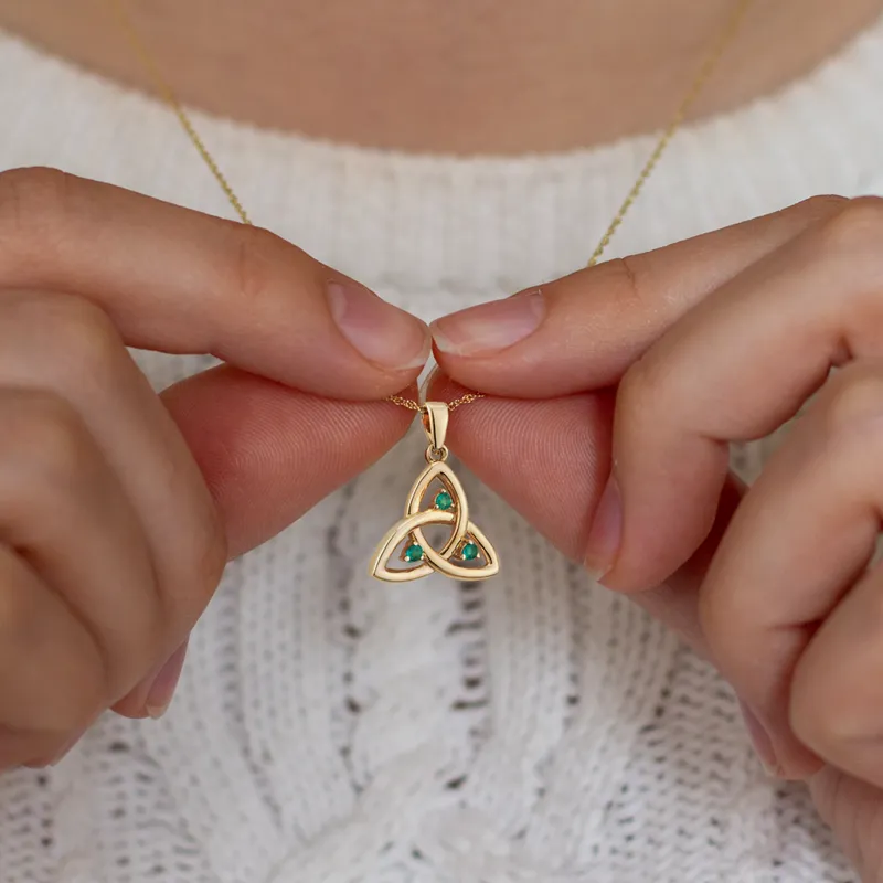 14K Gold Emerald Trinity Knot Pendant