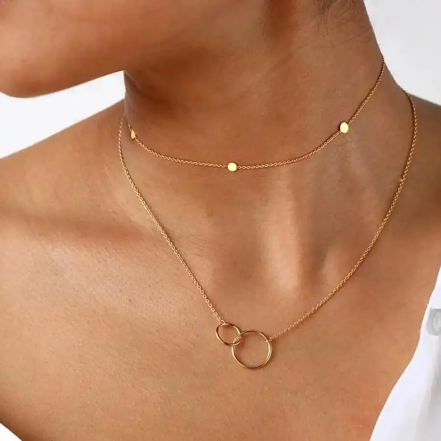 14K Gold Interlocking Rings Necklace