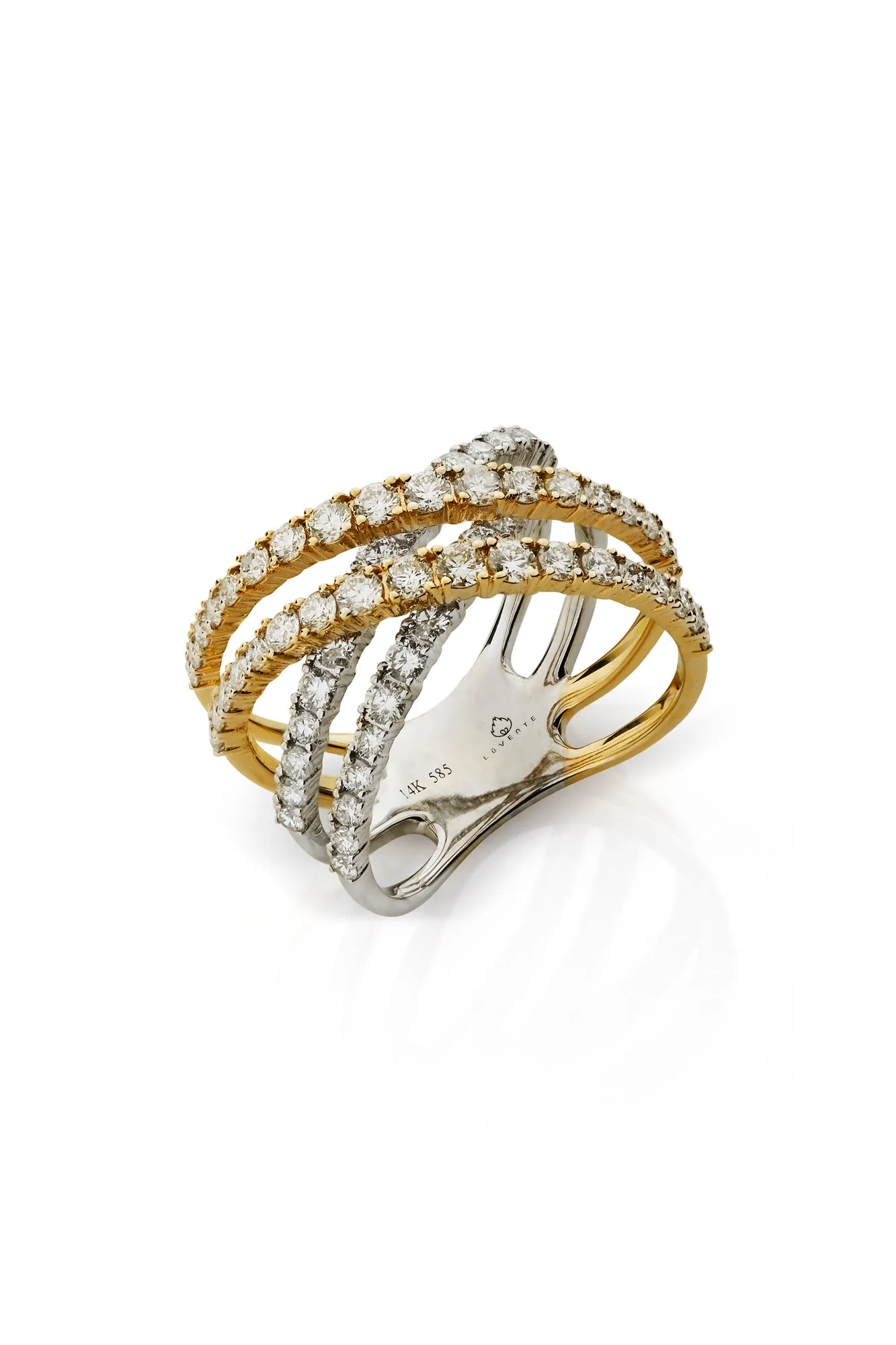 14K White and Yellow Gold Criss Cross Ring
