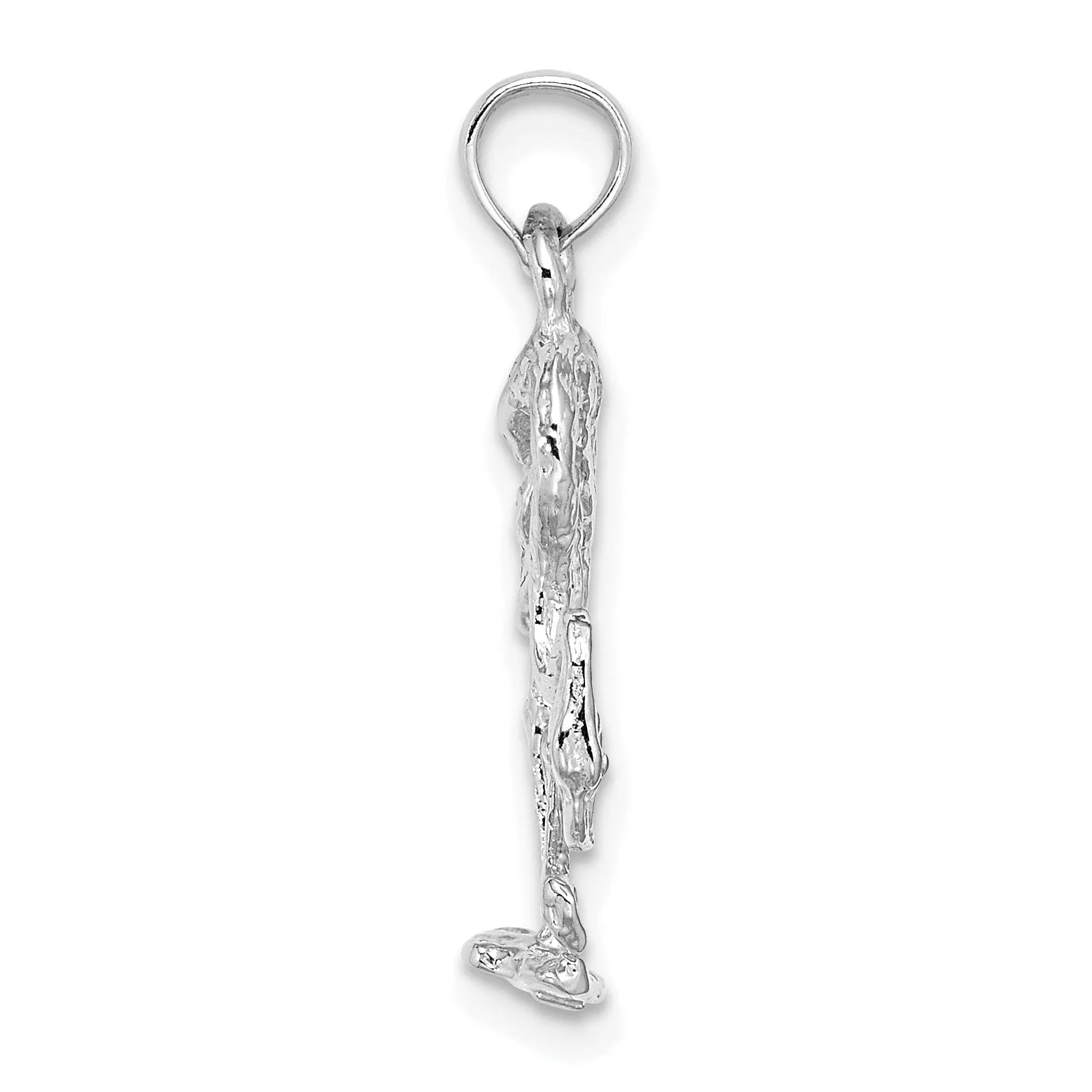 14K White Golod Polished Textured Finish 3-Dimensional Flamingo Standing Charm Pendant