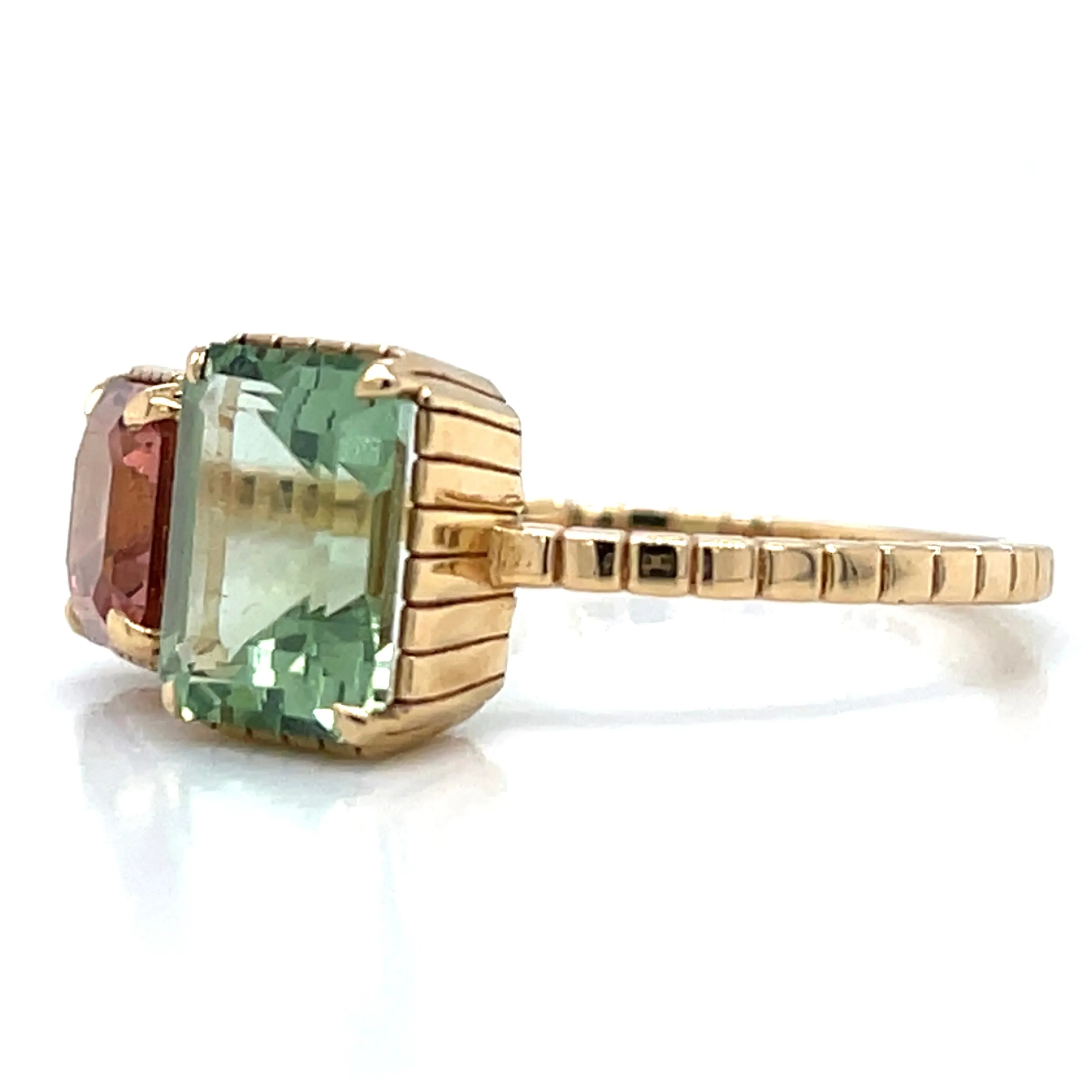 18ct Yellow Gold Earth Grown 2.60ct Green & Pink Tourmaline Duo Ring