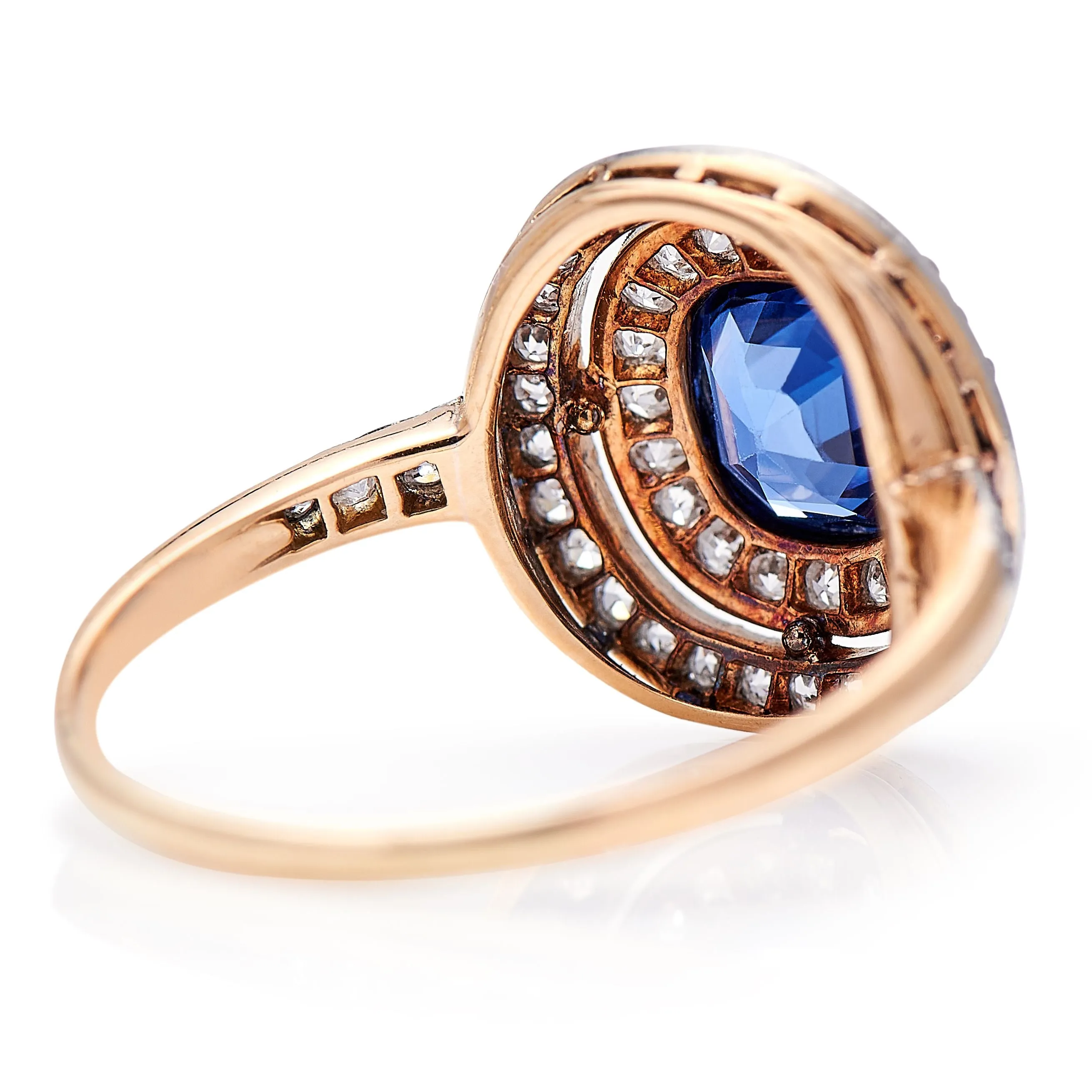 18ct yellow gold, montana sapphire and diamond cluster ring