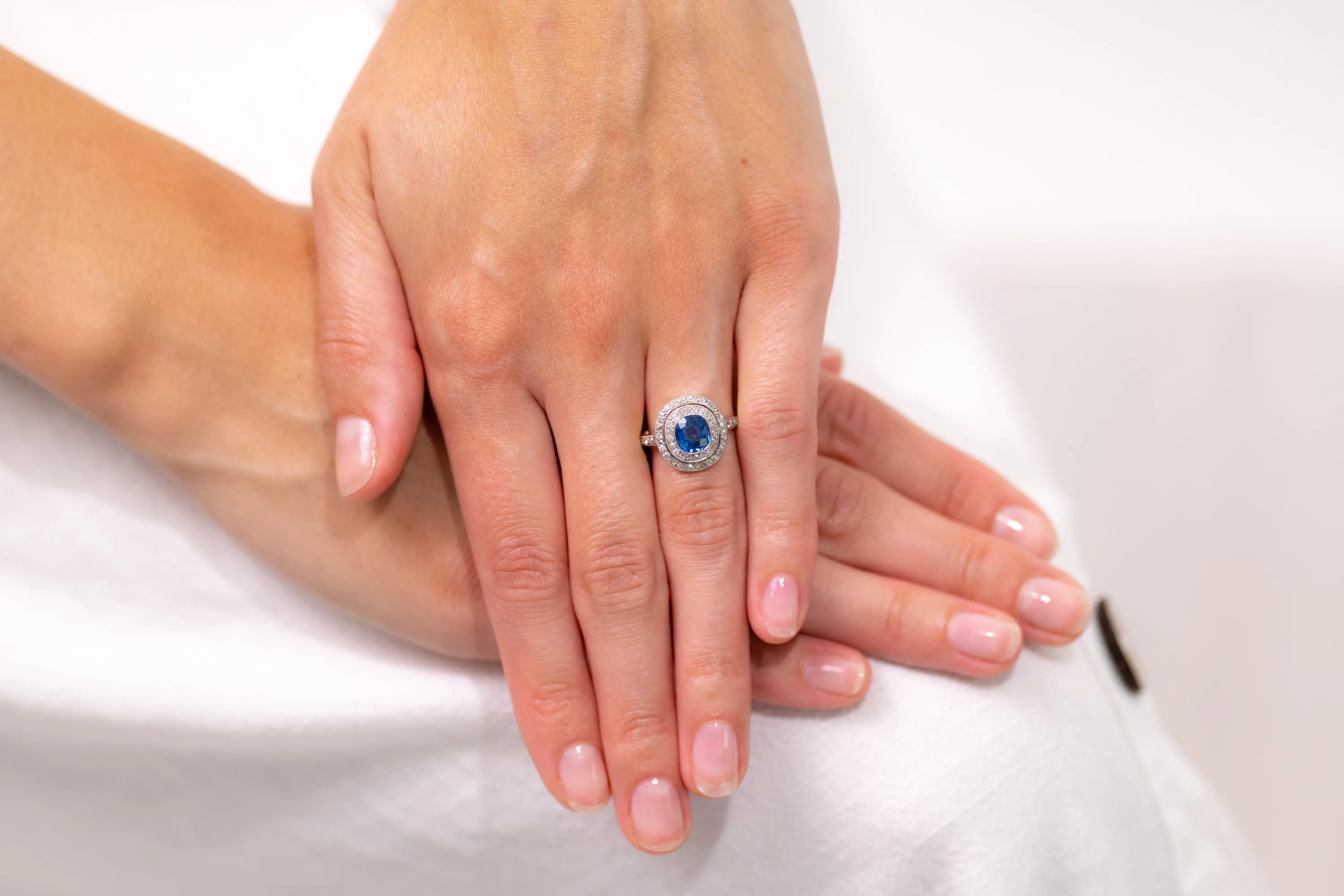 18ct yellow gold, montana sapphire and diamond cluster ring