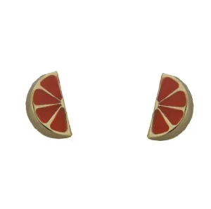 18K Solid Yellow Gold Orange Enamel Screw back Earrings