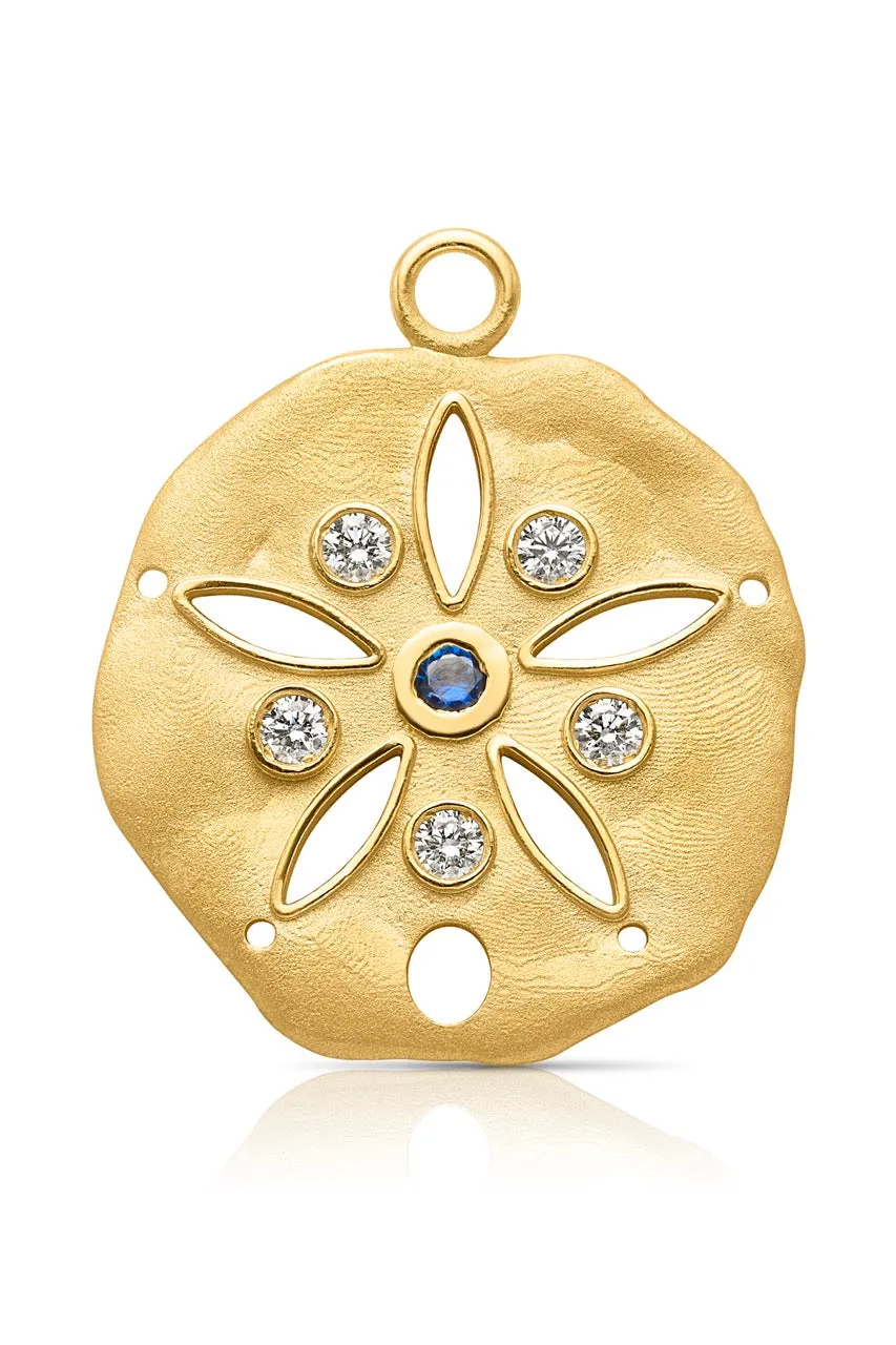 18KY Sand Dollar with Diamond and Sapphire
