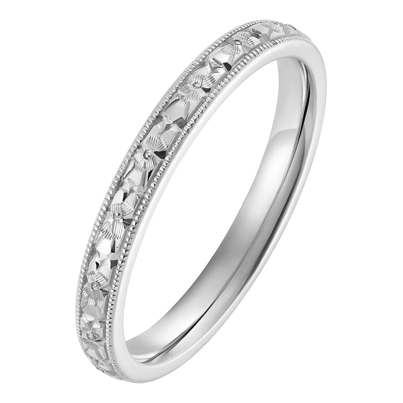 2.5mm Orange Blossom Wedding Ring in 18ct White Gold
