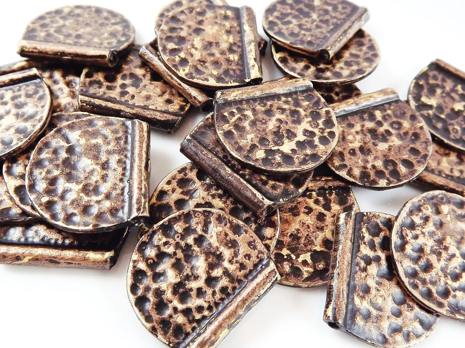 3 Black Bronze Gold  Patina Hammered Semi Circle Statement Spacer Bead Pendants
