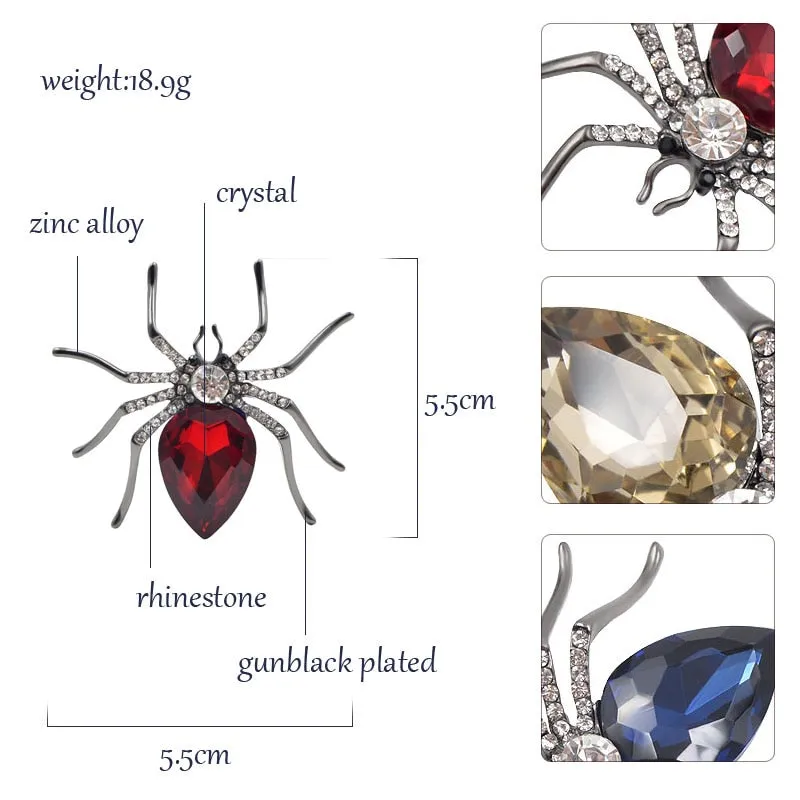 3 Colors Choose Crystal Spider Brooches for Women