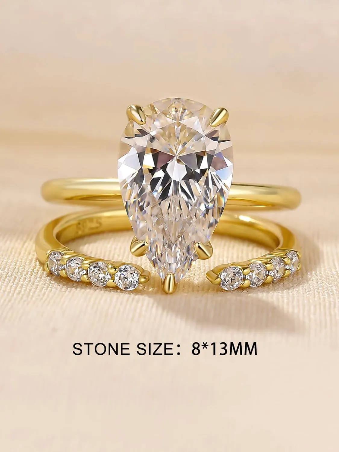 4 Carat Pear Cut Bridal Wedding Ring Set for Women, S925 Sterling Silver Engagement Ring & Open Wedding Set