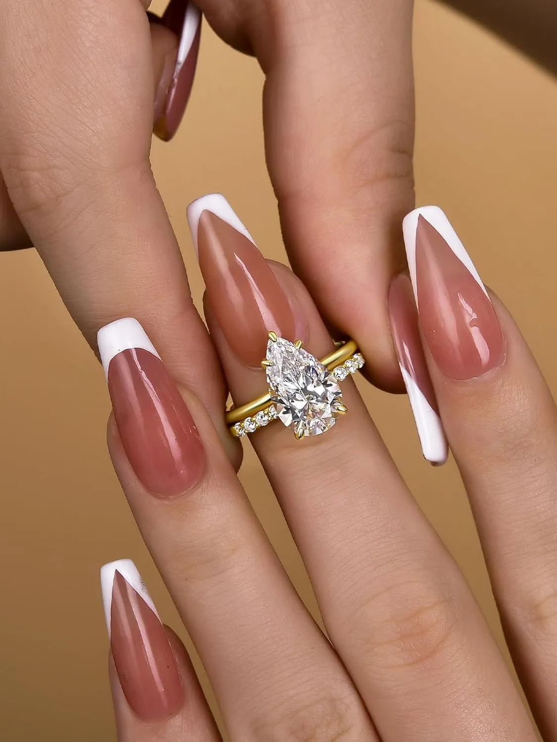 4 Carat Pear Cut Bridal Wedding Ring Set for Women, S925 Sterling Silver Engagement Ring & Open Wedding Set