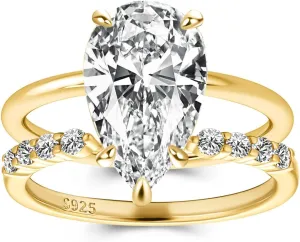 4 Carat Pear Cut Bridal Wedding Ring Set for Women, S925 Sterling Silver Engagement Ring & Open Wedding Set