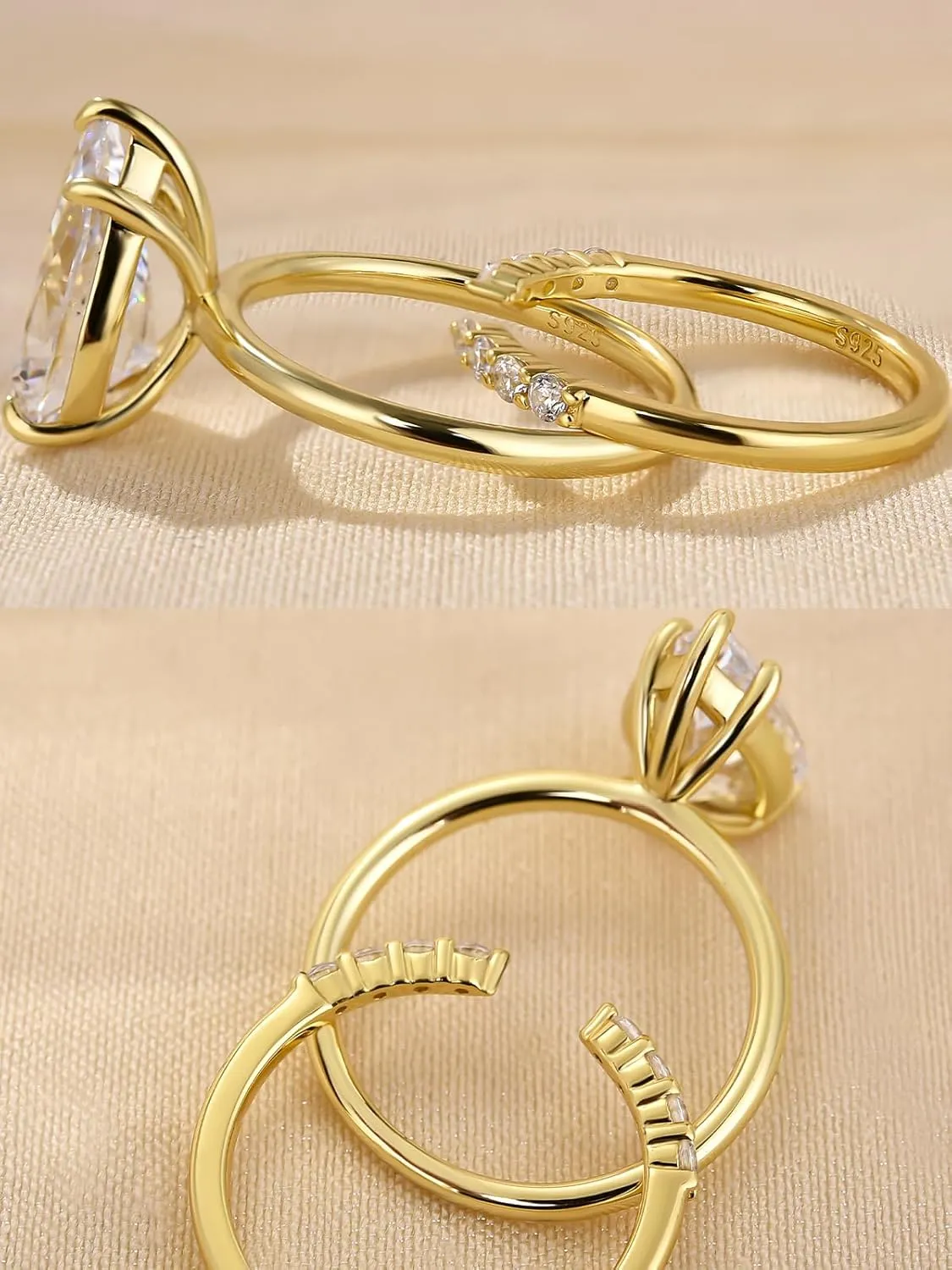 4 Carat Pear Cut Bridal Wedding Ring Set for Women, S925 Sterling Silver Engagement Ring & Open Wedding Set