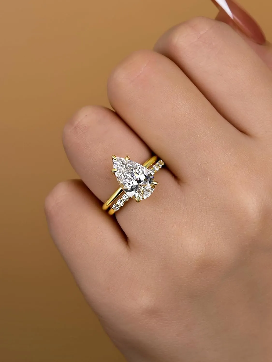 4 Carat Pear Cut Bridal Wedding Ring Set for Women, S925 Sterling Silver Engagement Ring & Open Wedding Set