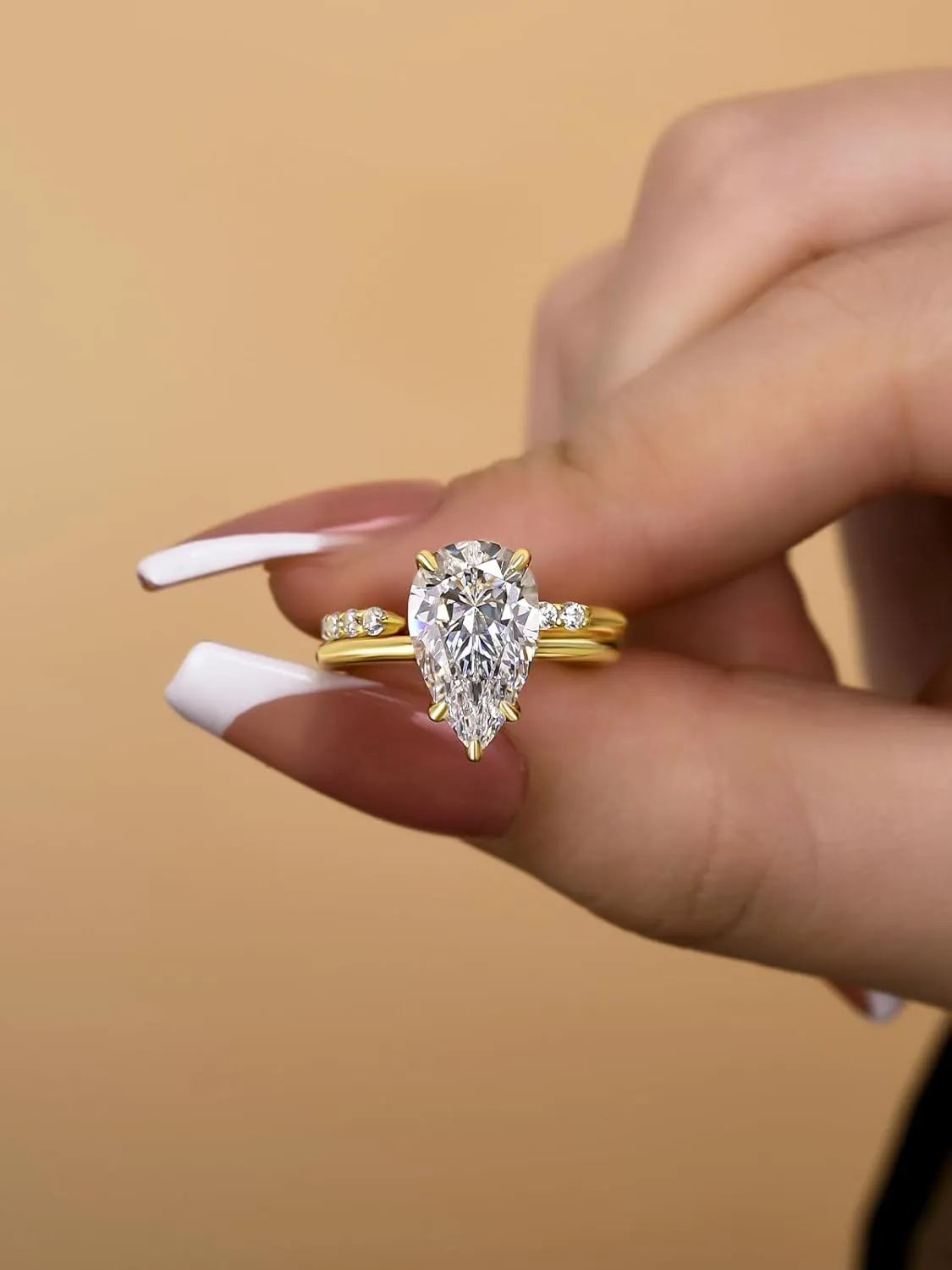 4 Carat Pear Cut Bridal Wedding Ring Set for Women, S925 Sterling Silver Engagement Ring & Open Wedding Set