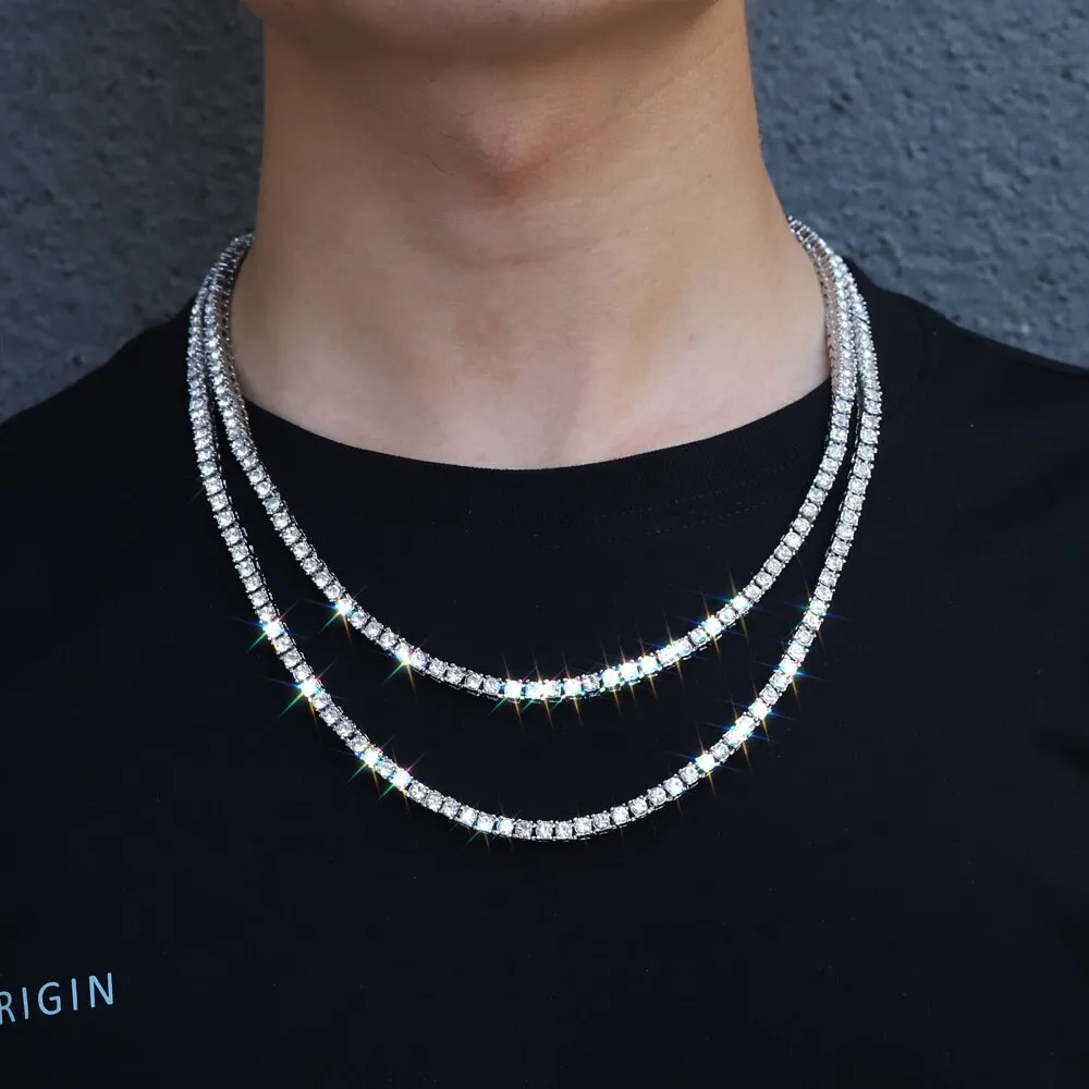 4mm 1 Row Shiny Tennis Chain Necklace Men Hip Hop Iced Out Bling CZ Necklace