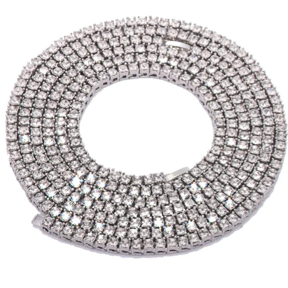 4mm 1 Row Shiny Tennis Chain Necklace Men Hip Hop Iced Out Bling CZ Necklace