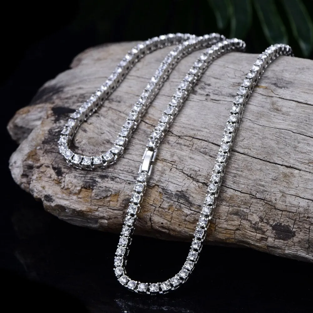 4mm 1 Row Shiny Tennis Chain Necklace Men Hip Hop Iced Out Bling CZ Necklace