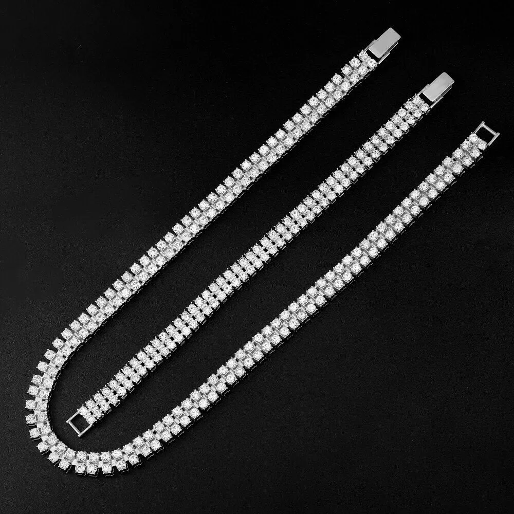 4mm 2 Row Shiny Tennis Chain Necklace Men Hip Hop Iced Out Bling CZ Necklace