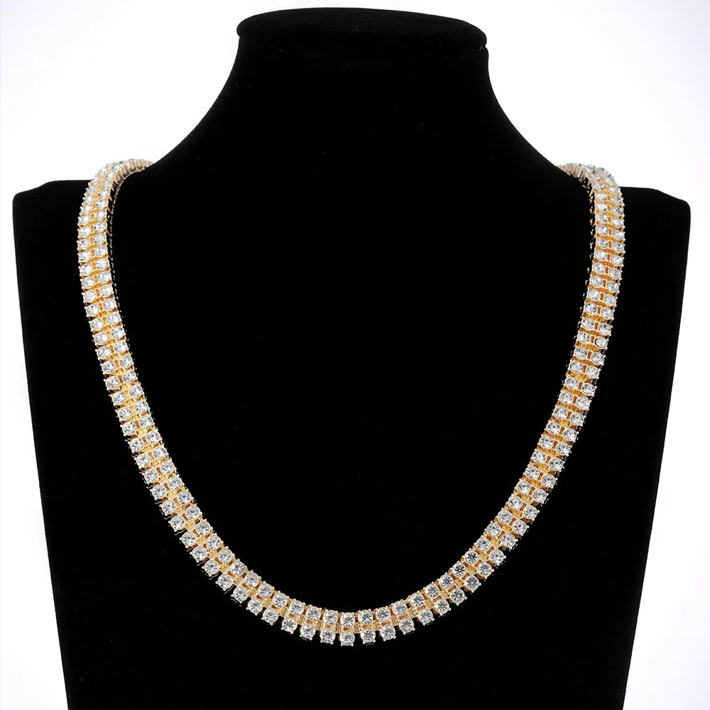 4mm 2 Row Shiny Tennis Chain Necklace Men Hip Hop Iced Out Bling CZ Necklace
