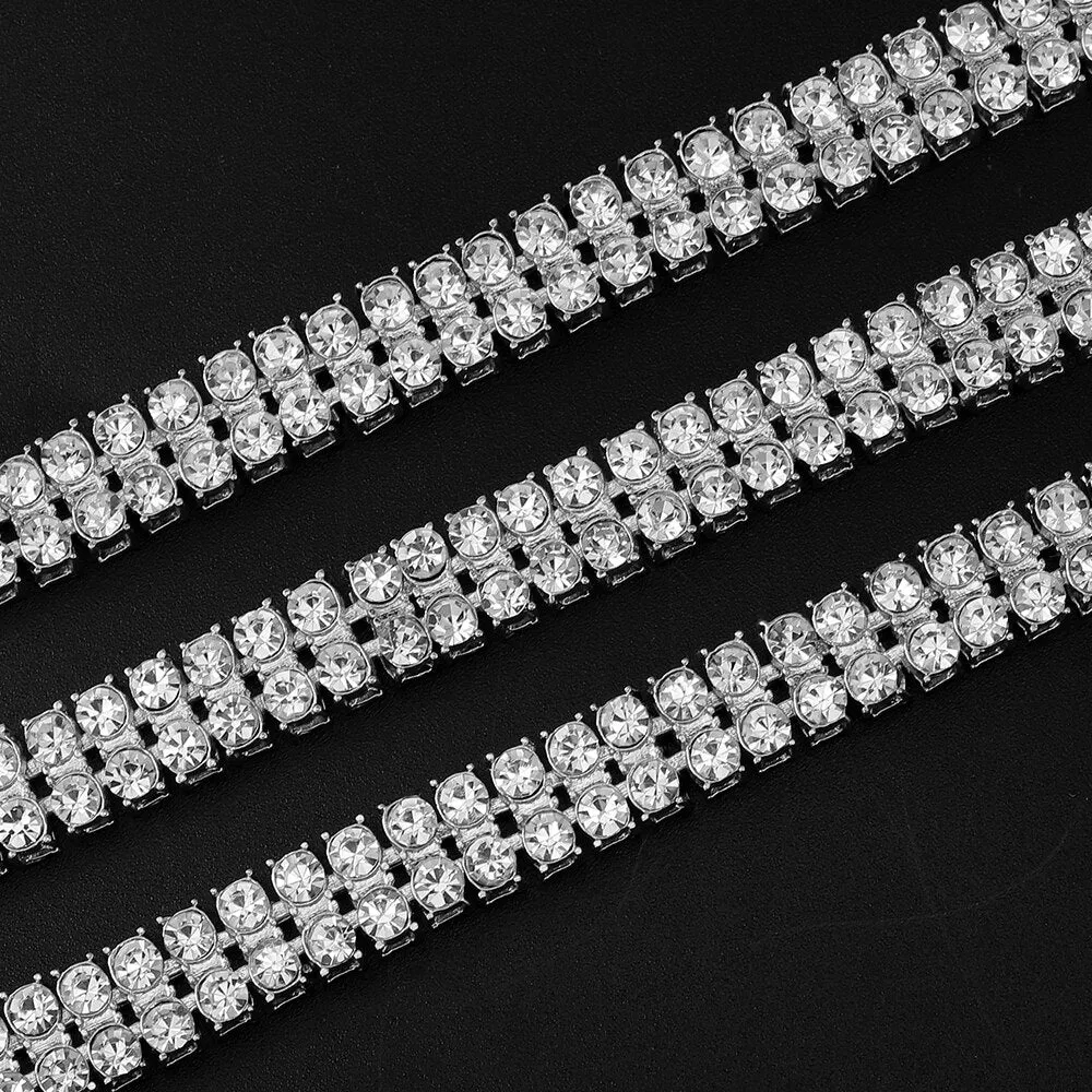 4mm 2 Row Shiny Tennis Chain Necklace Men Hip Hop Iced Out Bling CZ Necklace