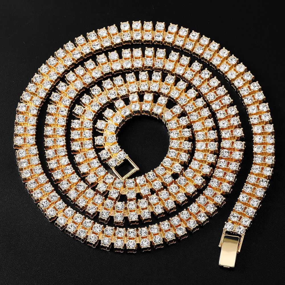 4mm 2 Row Shiny Tennis Chain Necklace Men Hip Hop Iced Out Bling CZ Necklace