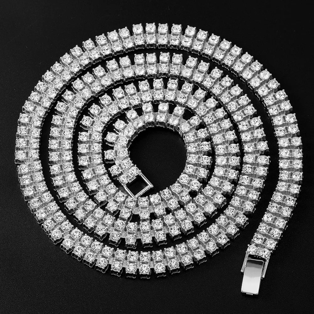 4mm 2 Row Shiny Tennis Chain Necklace Men Hip Hop Iced Out Bling CZ Necklace