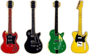 4Pcs Pretty Gold Enamel Guitar Brooches Pins Elegant Shining Music Violin Notes Brooch Novelty Funny Rock Pins Fashion Jewelry Brooches Accessories for Women Men