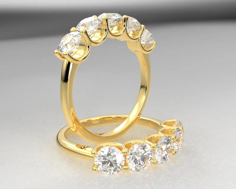 5 Stone Distinctive H&A Wedding Band w Lab Grown Diamonds