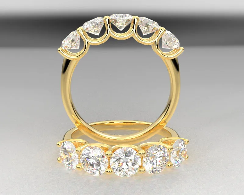 5 Stone Distinctive H&A Wedding Band w Lab Grown Diamonds