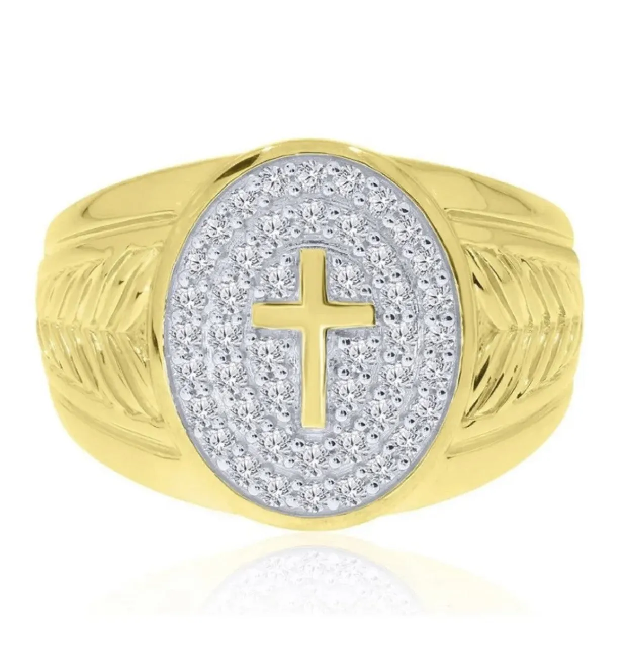 .75 CTW DIAMOND PAVE WITH CROSS MENS 14KY RING