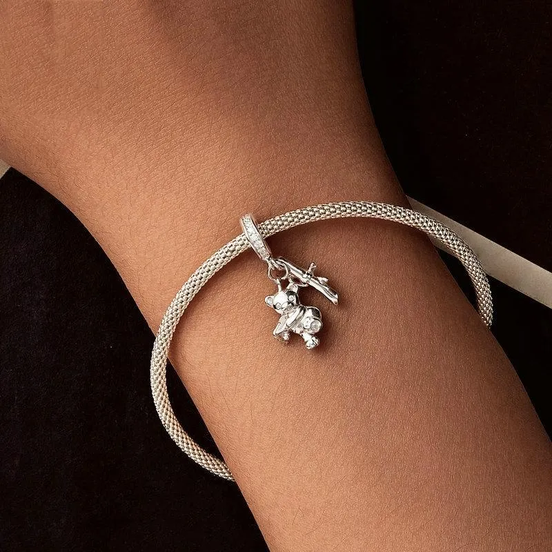 925 Sterling Silver Platinum Plated Bear Bracelet