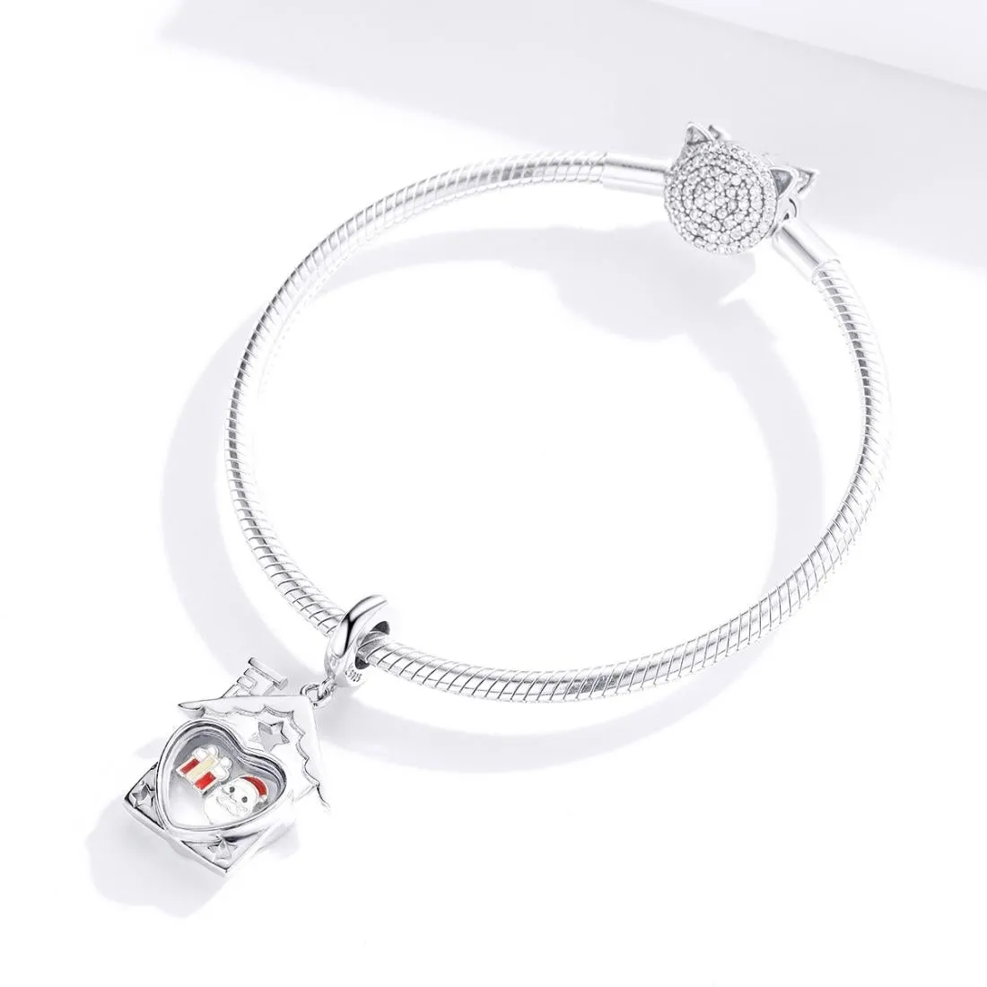 925 Sterling Silver Platinum Plated Santa Beads For Diy Bracelets & Necklaces