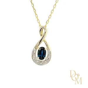 9ct Yellow Gold Sapphire & Diamond Twist Necklace
