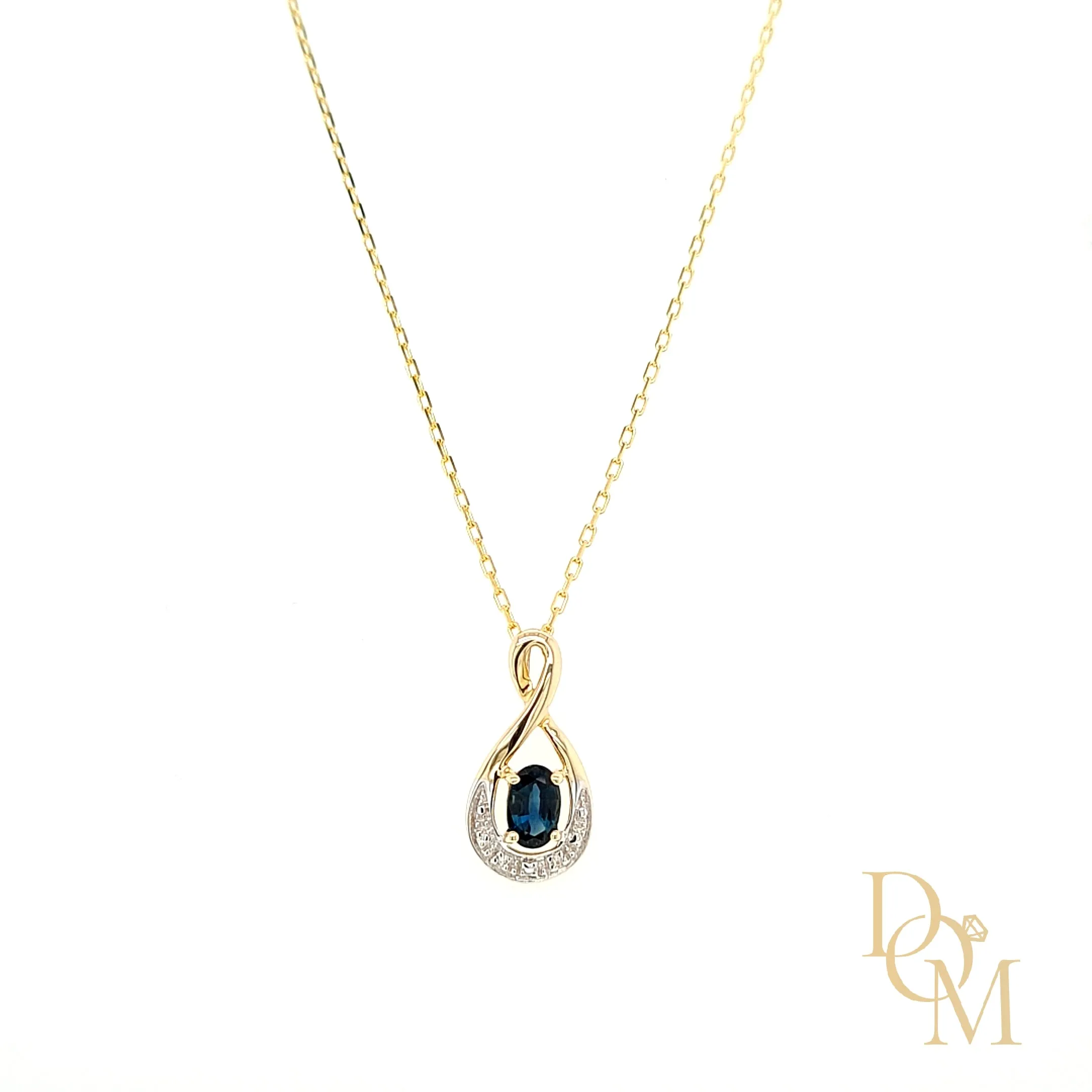 9ct Yellow Gold Sapphire & Diamond Twist Necklace