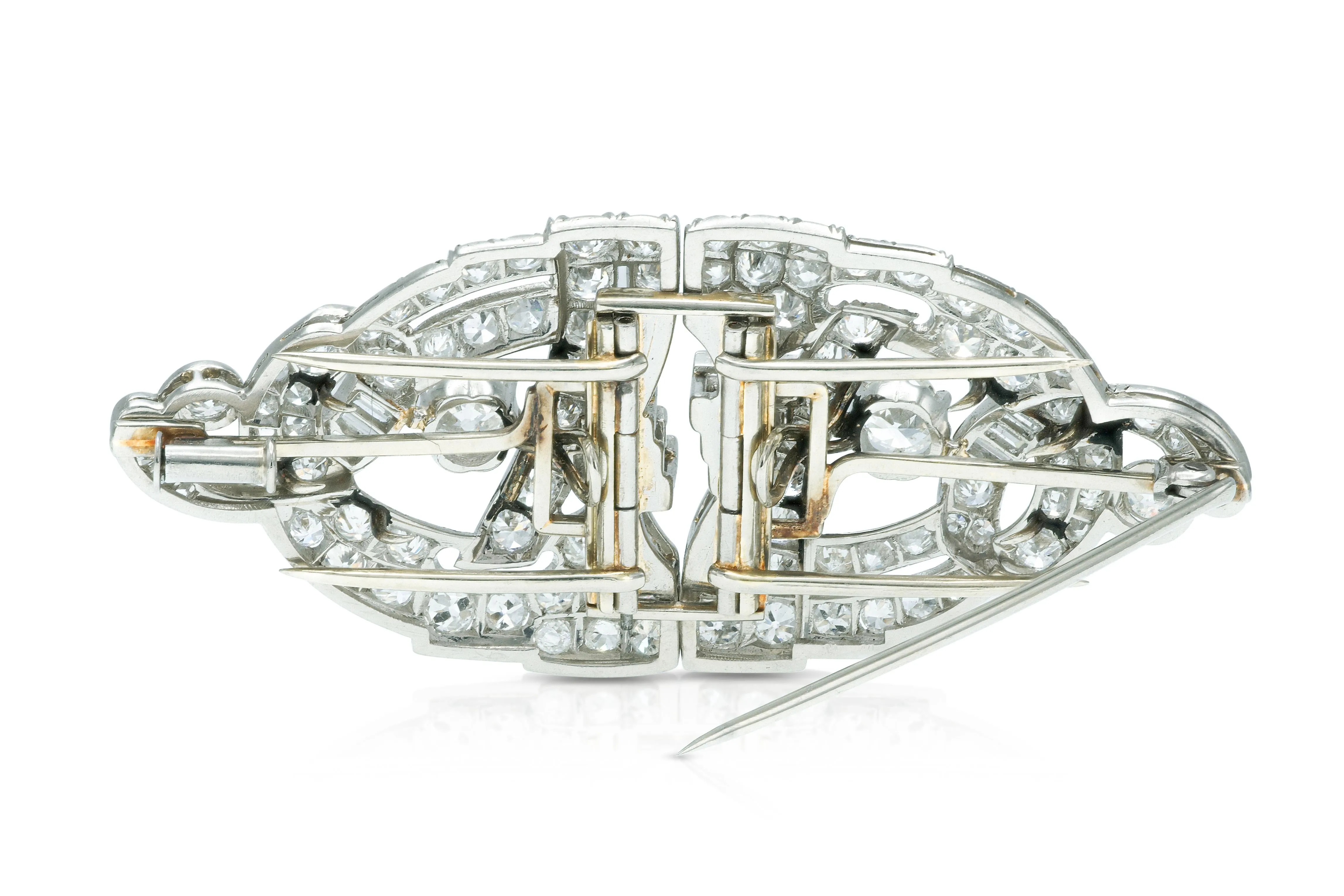 Antique Art Deco 1930s 6.00 Carat Diamond Double Clip Brooch