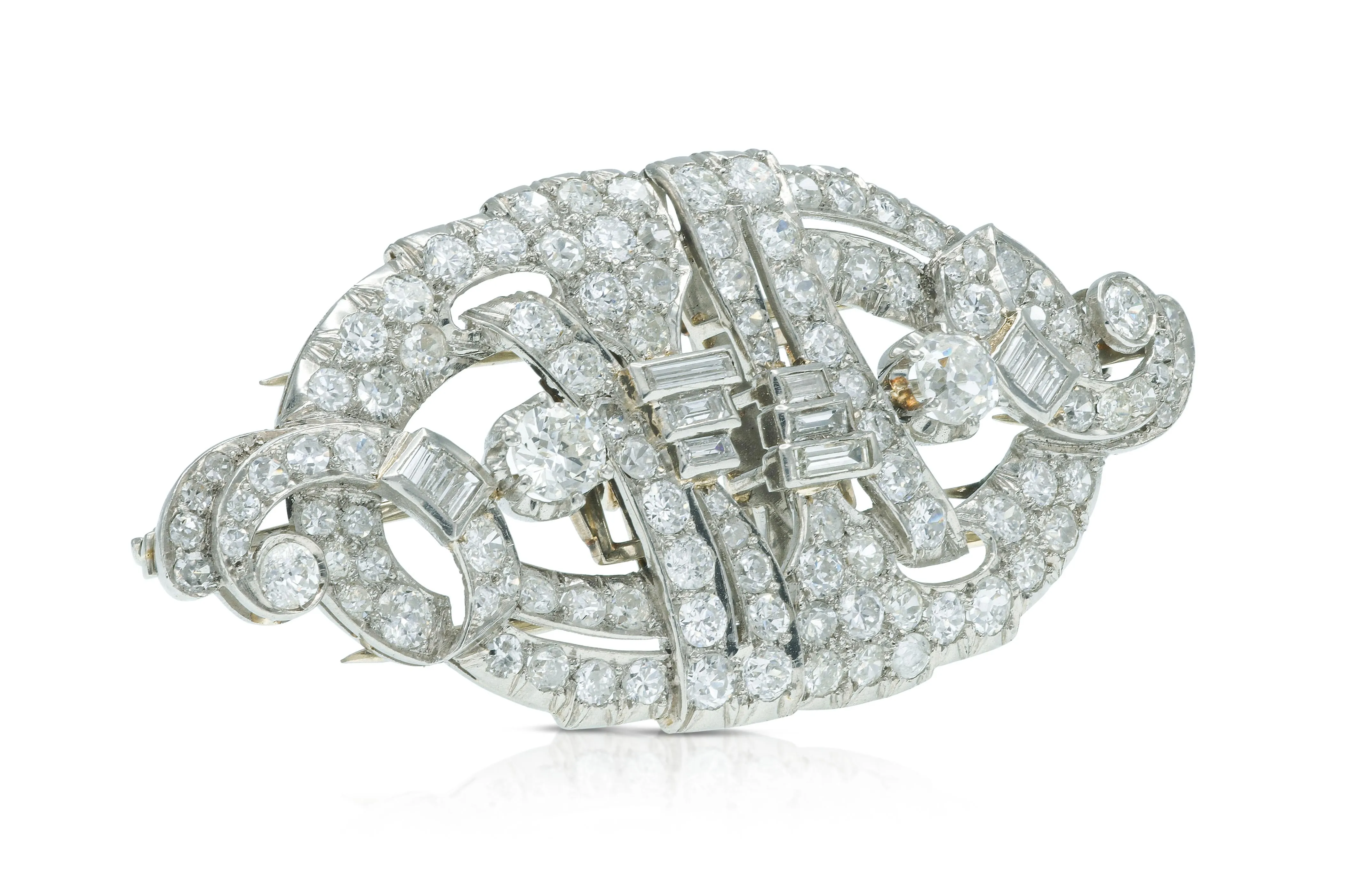Antique Art Deco 1930s 6.00 Carat Diamond Double Clip Brooch