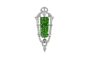 Antique Art Deco 1930s Jade and Diamond Brooch Pendant