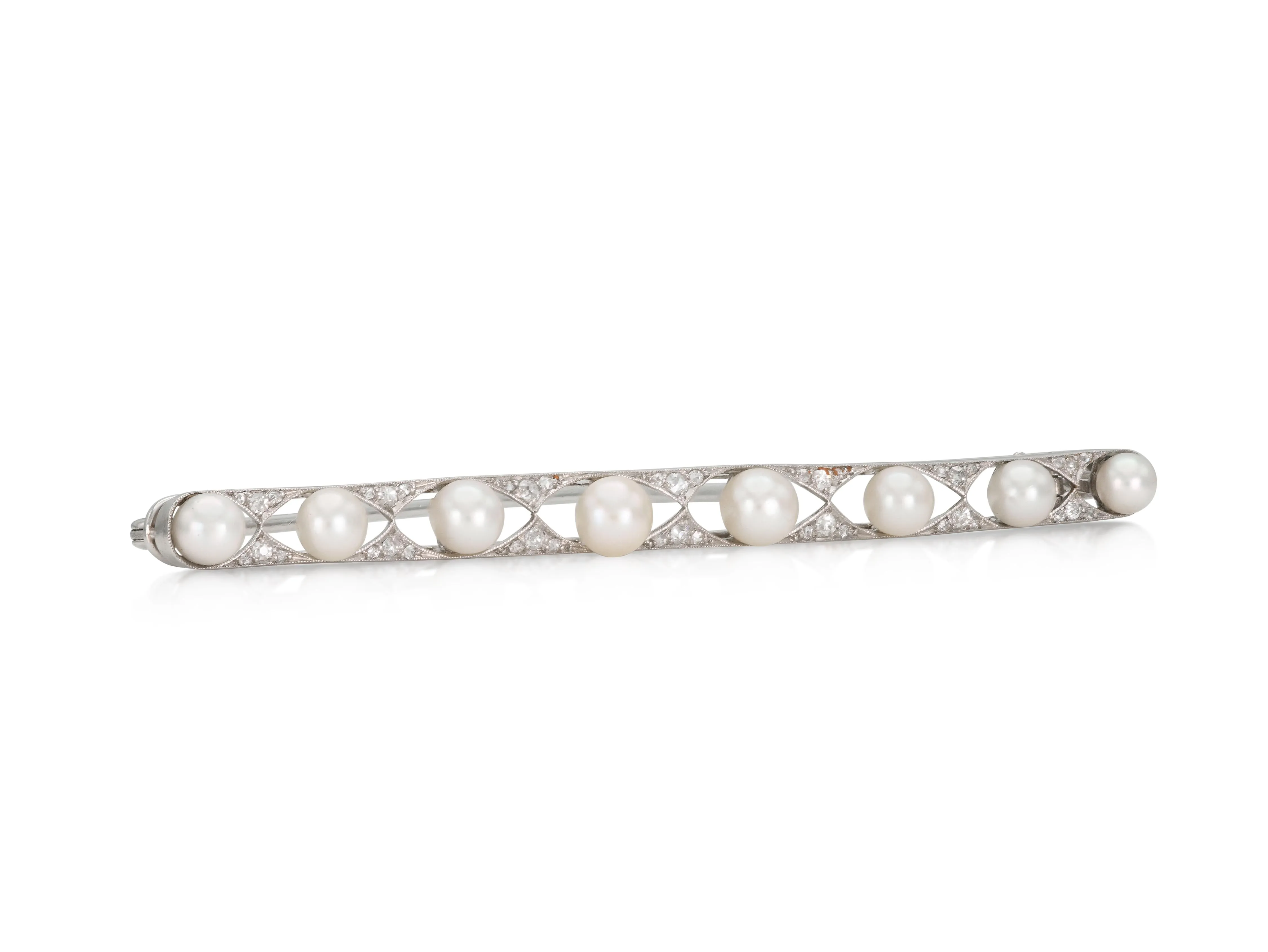 Antique Edwardian 1900s Pearl Bar Pin with Diamonds