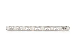 Antique Edwardian 1900s Pearl Bar Pin with Diamonds