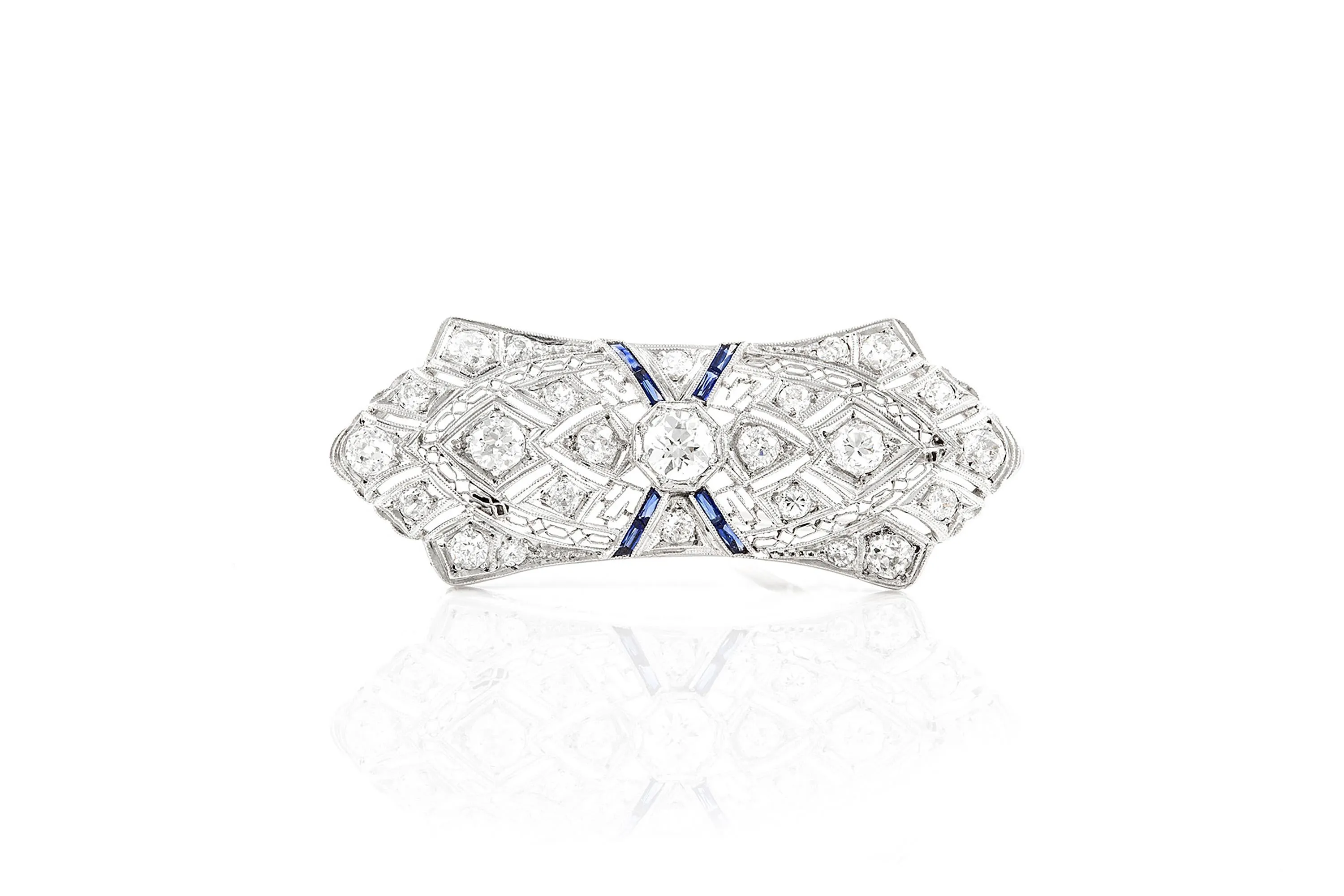Antique Edwardian 1910s 3.00 Carat Diamond Brooch with Sapphires