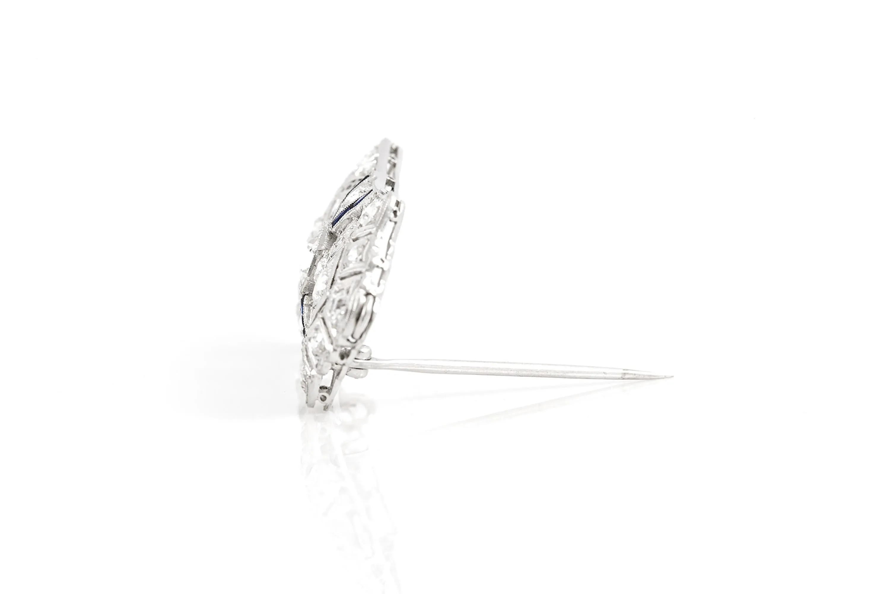 Antique Edwardian 1910s 3.00 Carat Diamond Brooch with Sapphires