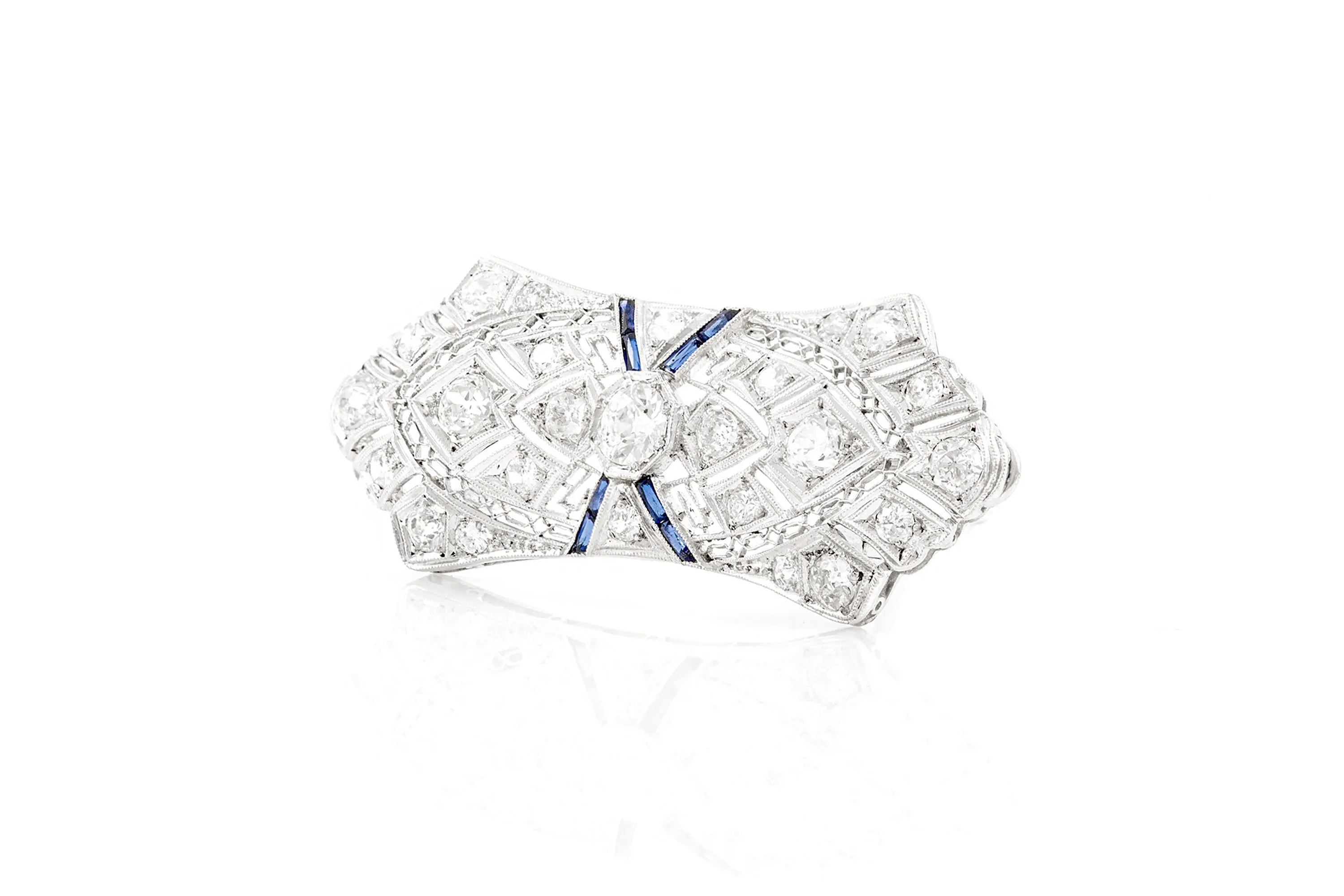 Antique Edwardian 1910s 3.00 Carat Diamond Brooch with Sapphires