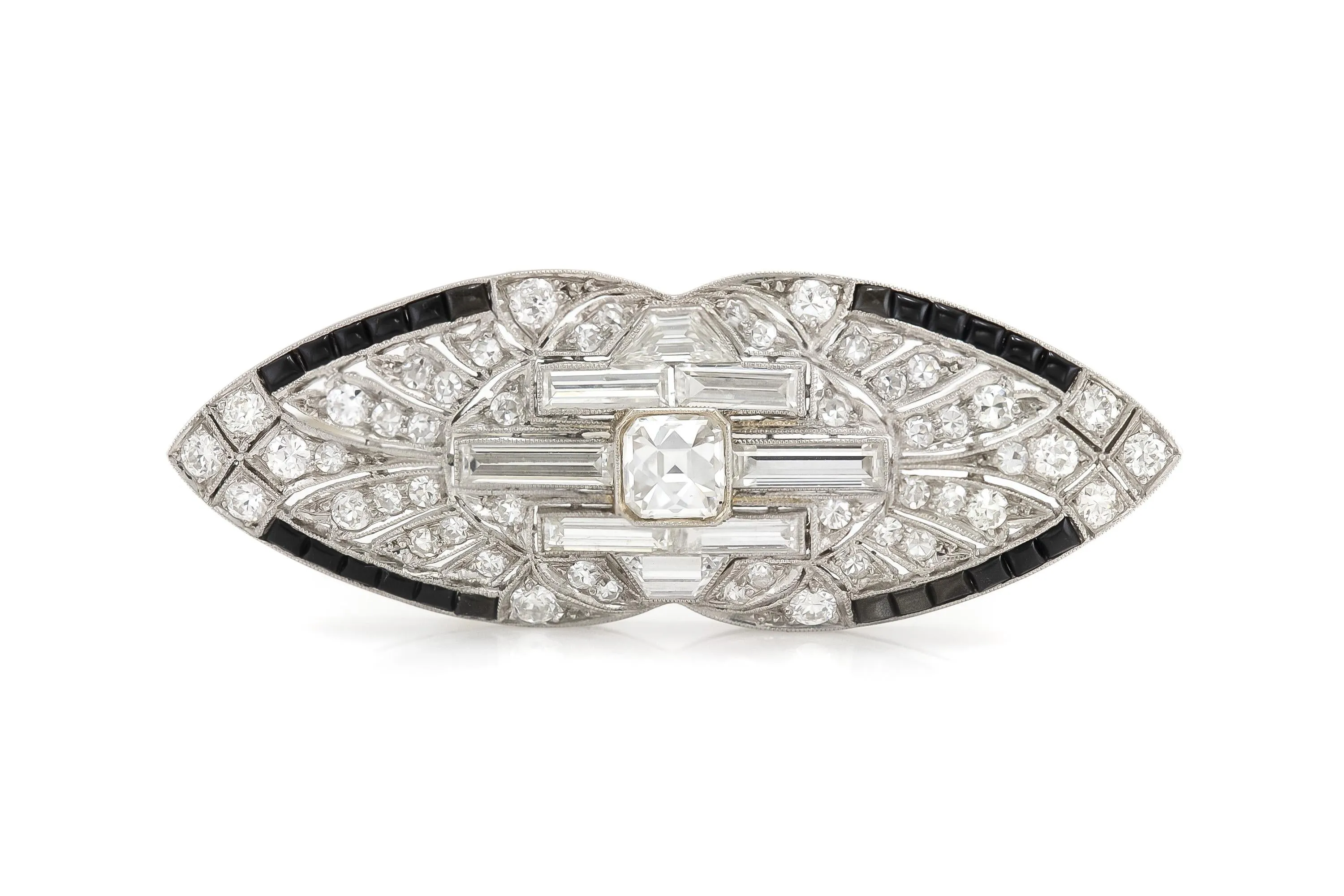 Antique Edwardian 1910s 5.00 Carat Diamond Brooch with Onyx
