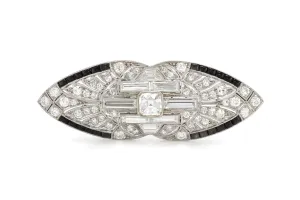 Antique Edwardian 1910s 5.00 Carat Diamond Brooch with Onyx