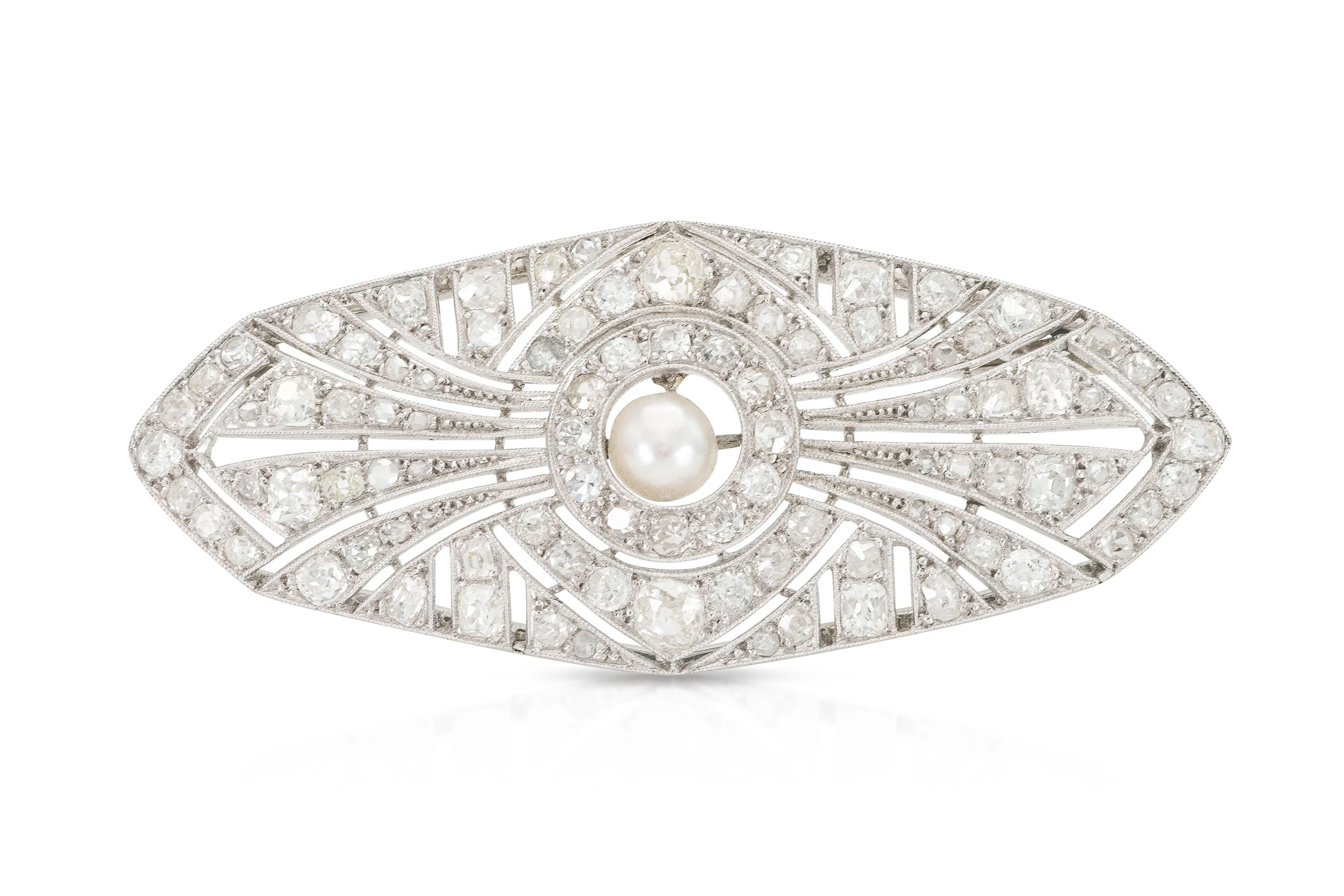 Antique Edwardian 1910s 5.00 Carat Diamonds & Pearl Brooch