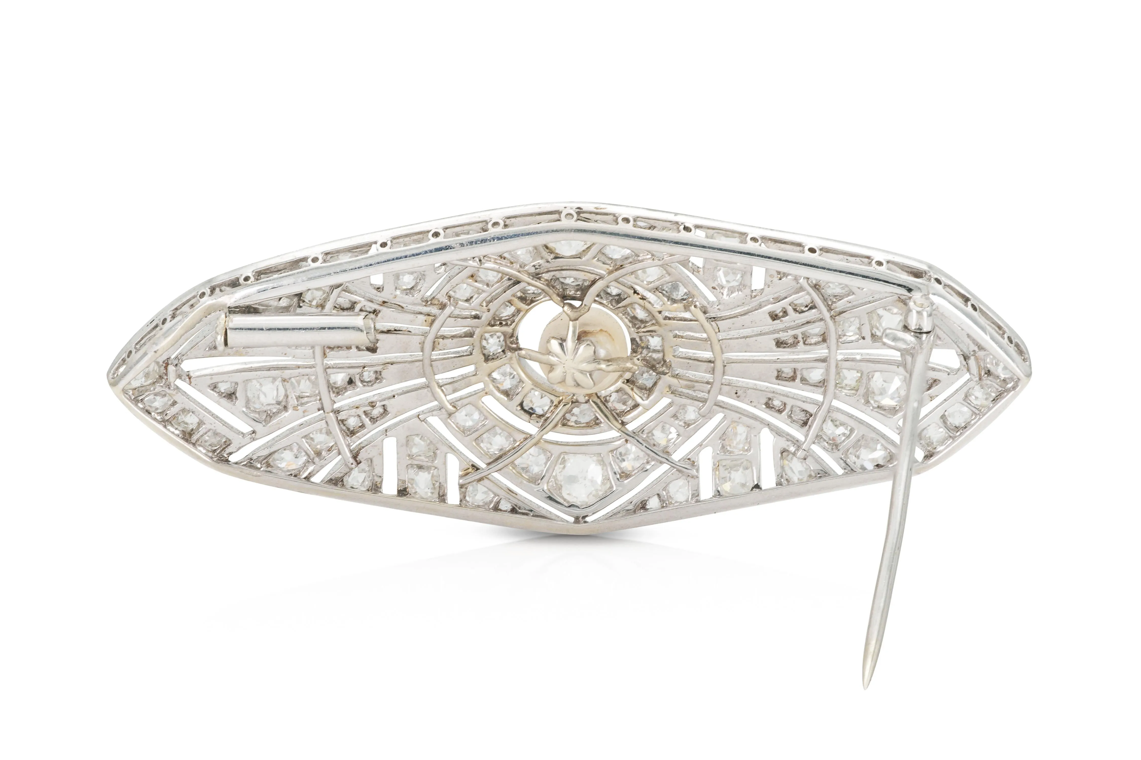 Antique Edwardian 1910s 5.00 Carat Diamonds & Pearl Brooch