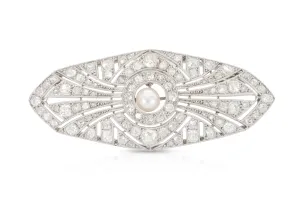 Antique Edwardian 1910s 5.00 Carat Diamonds & Pearl Brooch